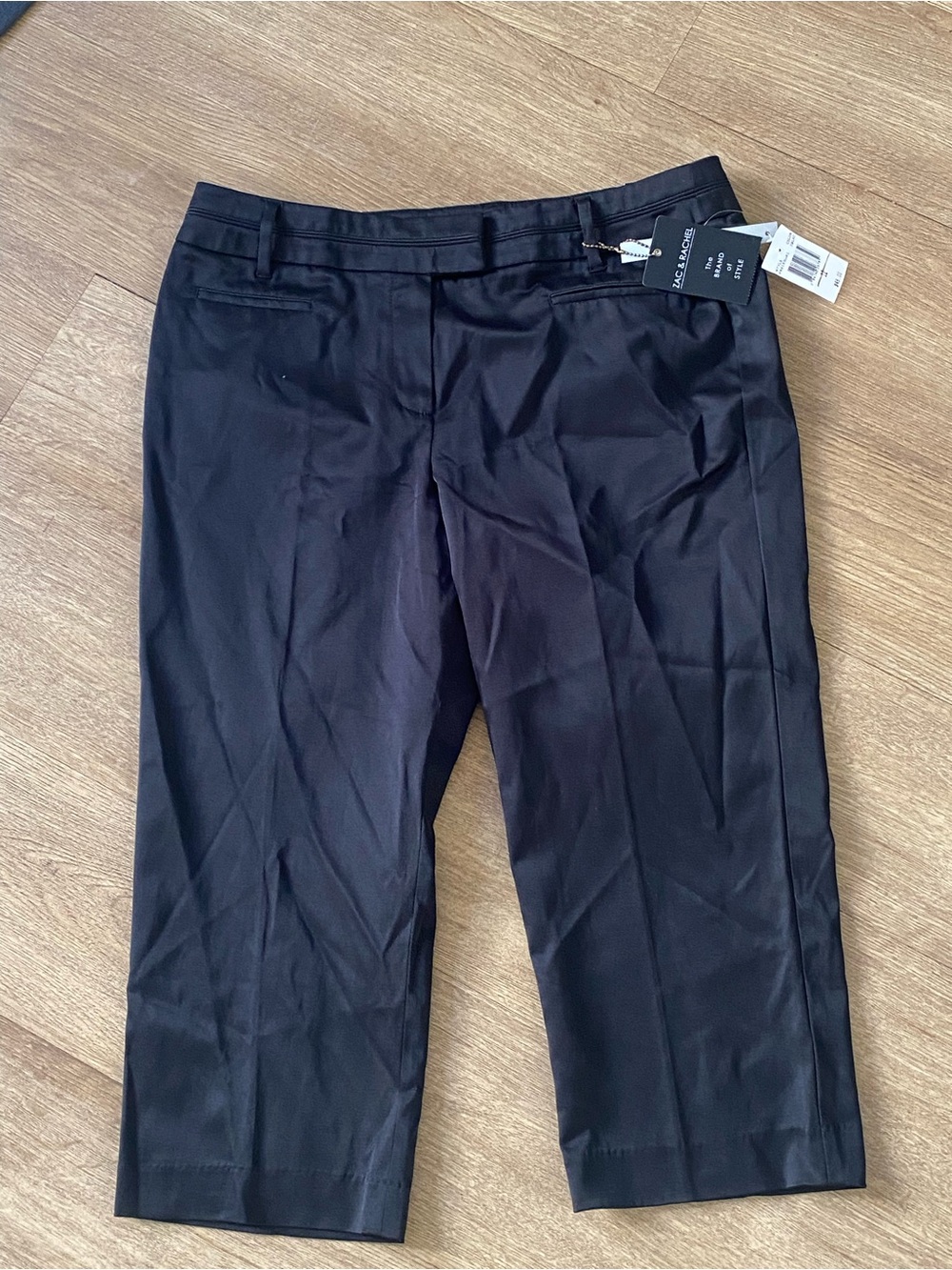 Zac & Rachel Slim Crop Shiny Pants Womens 12 Black  Hem Stretch Dressy nwt